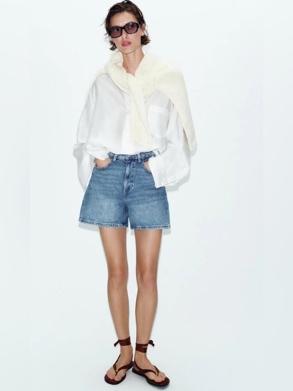 Zara Mom Shorts Light •Blue Denim High-Rise